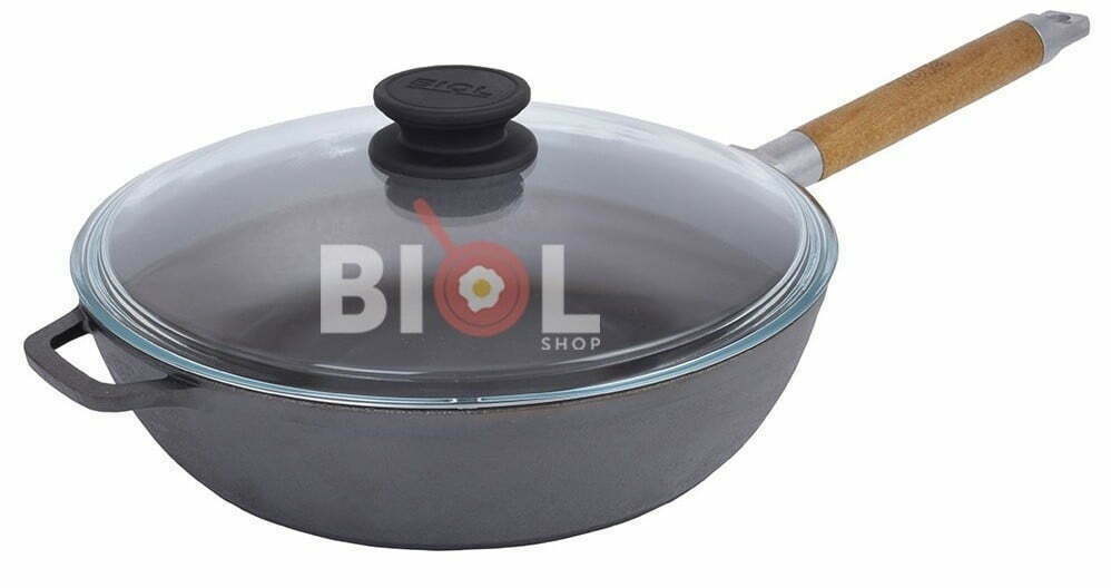 Сковорода чугунная 26 см Биол глубокая с крышкой и съемной ручкой купить онлайн