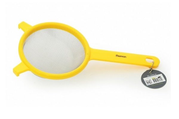 Желтое пластиковое сито на ручке Фиссман купить недорого